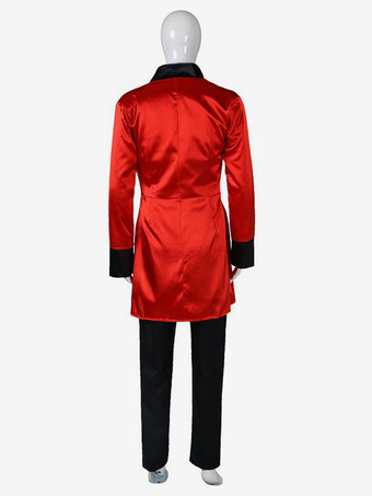 ブラック カーニバルサーカスコスチュームレッドメンズパンツシャツオーバーコートセットポリエステルハロウィーンホリデーコスチューム