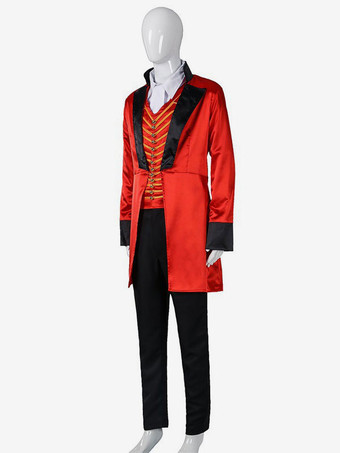 カーニバルサーカスコスチュームレッドメンズパンツシャツオーバーコートセットポリエステルハロウィーンホリデーコスチューム