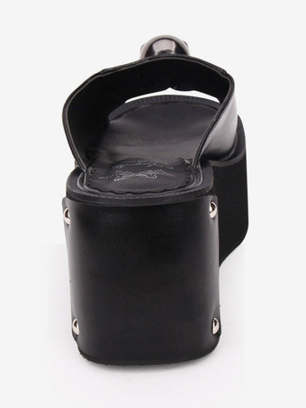 ゴシックロリータサンダルメ​​タリックスカルリベットプラットフォームブラックロリータハイヒールスリッパ