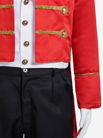 カーニバルサーカスコスチュームレッドメンズシャツオーバーコートセットポリエステルハロウィーンホリデーコスチューム