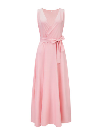 V ネック ドレス レースアップ ノースリーブ レイヤード プロム マキシ ドレス ワインレッド