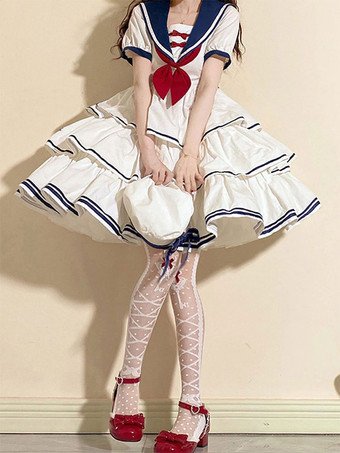 Abito Sweet Lolita Abito a maniche corte in poliestere Abito Lolita stile navy