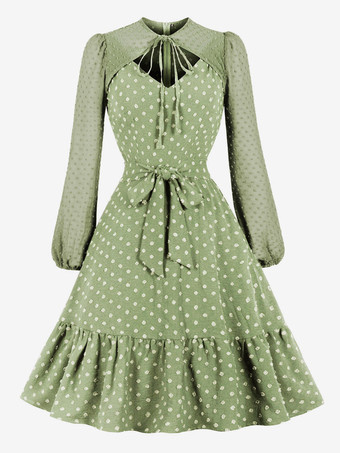 Retro Dress 1950s Audrey Hepburn Style Long Sleeves Woman's Knee Length Swing Dress