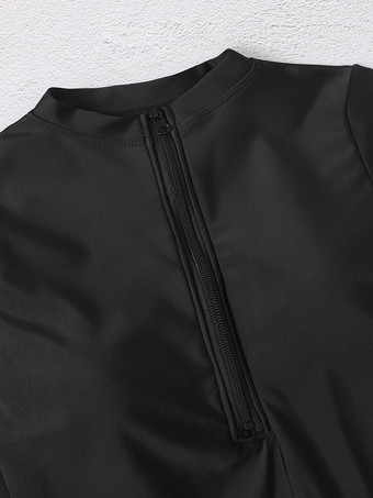 女性のためのワンピース水着ブラックストライプジッパーハイカラーレイヤード夏セクシー水着