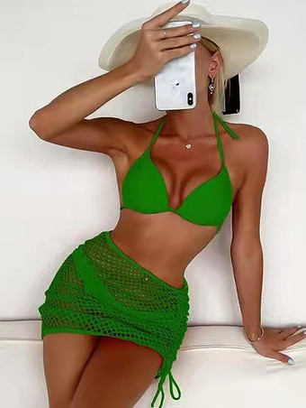 グリーン 女性ビキニ水着 3 点セット オレンジ夏セクシーな水着