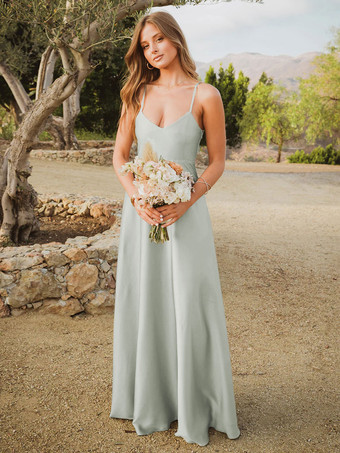 Bridesmaid Dress A-Line Floor-Length Backless Prom Dress Free Customization
