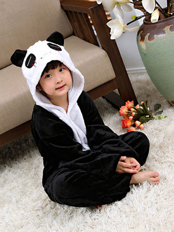 Onesie Kigurumi Pijamas para niños Poliéster Negro Blanco Dos tonos Panda Pijamas Disfraz