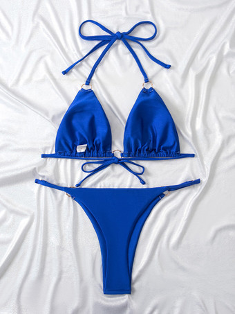 女性のためのビキニ水着ロイヤルブルーホルターサマービーチ水泳スーツ