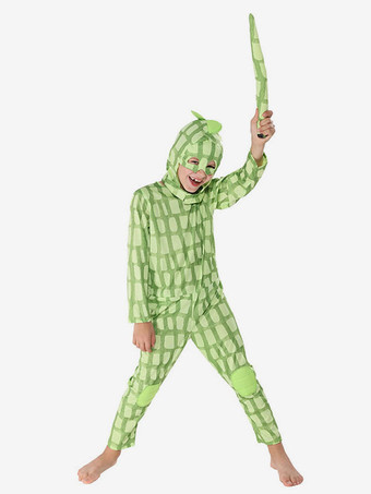 Kinder Halloween Kostüme Hellgrün Polyester Eidechse Cosplay Overall Feiertagskostüm Full Set