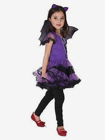 ハロウィン ハロウィーンのバットコスチューム子供紫のドレスの衣装3ピース