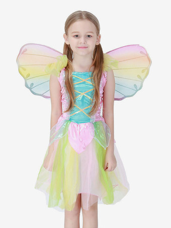 ティール子供用ハロウィンコスチュームエンジェルレインボーペタル子供用ドレス