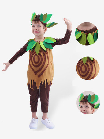 Costumes d'halloween pour enfants gilet de combinaison d'arbre en polyester marron café