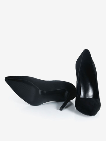 Black Suede Stiletto High Heels Pointed Toe Pumps For Women