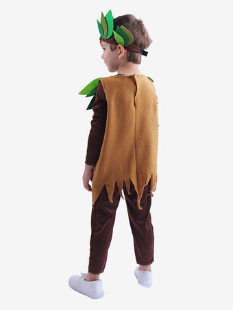 子供のためのハロウィンコスチュームコーヒーブラウンポリエステルツリージャンプスーツチョッキ