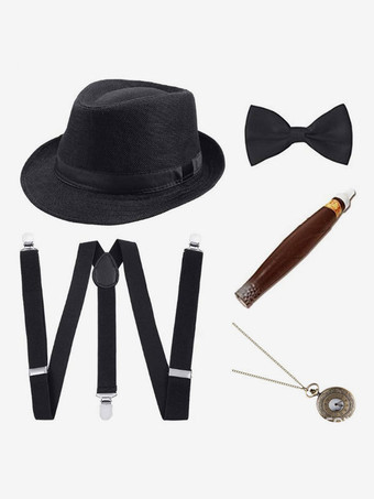 ブラック ハロウィンアクセサリーメンズ5ピースセットベレーシガー蝶ネクタイコスプレ衣装アクセサリー