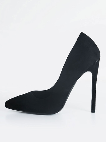 Black Suede Stiletto High Heels Pointed Toe Pumps For Women