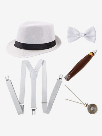 ホワイト ハロウィンアクセサリーメンズ5ピースセットベレーシガー蝶ネクタイコスプレ衣装アクセサリー