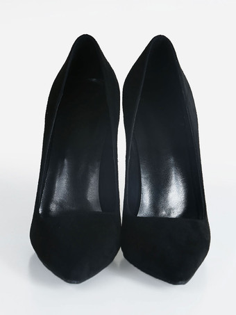 Black Suede Stiletto High Heels Pointed Toe Pumps For Women