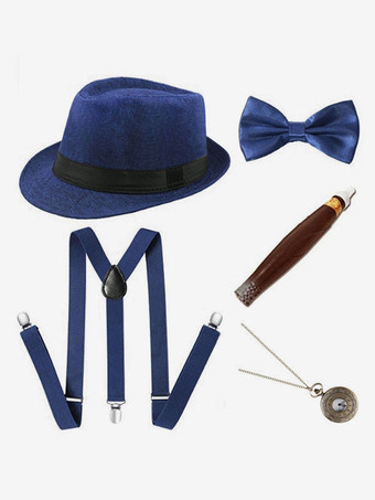 ロイヤルブルーハロウィンアクセサリーメンズ5ピースセットベレーシガー蝶ネクタイコスプレ衣装アクセサリー