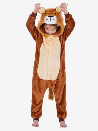Kids Lion Kigurumi Onesie Pajamas Flannel Winter Sleepwear Mascot Animal Halloween Costume