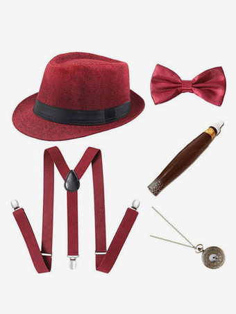 レッド ハロウィンアクセサリーメンズ5ピースセットベレーシガー蝶ネクタイコスプレ衣装アクセサリー