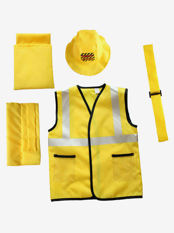 イエローキッズコスチュームカーペンターコスプレイエローサッシュシルクハット3ピースセットハロウィンコスチュームフルセット