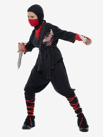 Disfraces de Halloween para niños Conjunto de 2 piezas de mono negro con máscara de poliéster Ninja