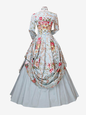 プリンセス 女性用 貴族ドレス 中世 ドレス ライトスカイブルー 長袖 ポリエステル 綿じゅす ダンスパーティー チョーカー ドレス ヴィンテージ 中世 ドレス・貴族ドレス ヨーロッパ　宮廷風 レトロコスチューム コスチューム コスチューム