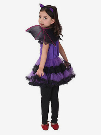 ハロウィン ハロウィーンのバットコスチューム子供紫のドレスの衣装3ピース