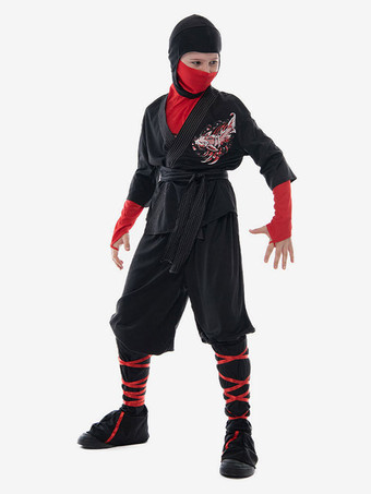 Disfraces de Halloween para niños Conjunto de 2 piezas de mono negro con máscara de poliéster Ninja