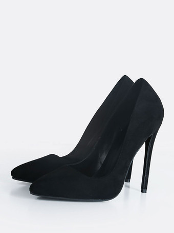 Black Suede Stiletto High Heels Pointed Toe Pumps For Women