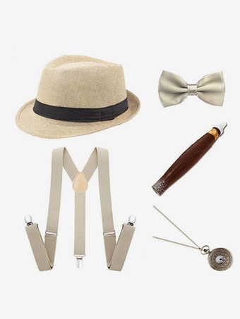 ベージュハロウィンアクセサリーメンズ5ピースセットベレーシガー蝶ネクタイコスプレ衣装アクセサリー