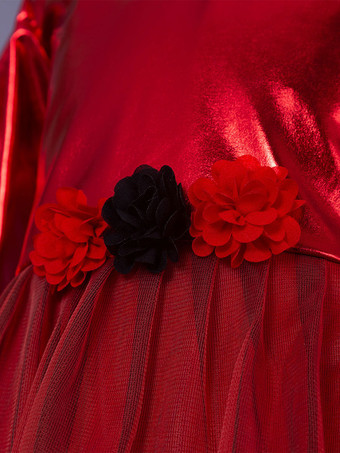 キッズハロウィンコスチュームレッドデビルズポリエステルドレス帽子ガールズコスプレコスチュームフルセット