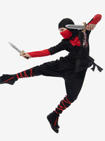 Disfraces de Halloween para niños Conjunto de 2 piezas de mono negro con máscara de poliéster Ninja