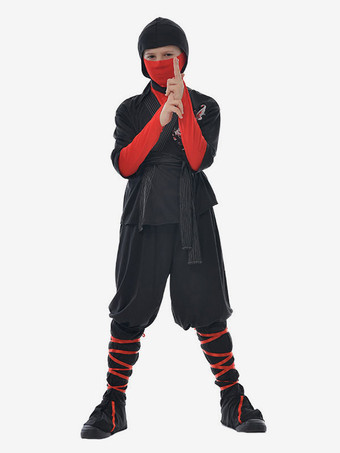 Disfraces de Halloween para niños Conjunto de 2 piezas de mono negro con máscara de poliéster Ninja