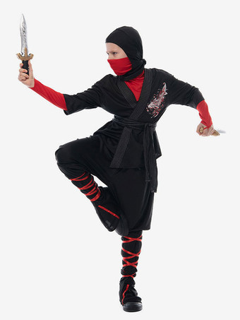 Disfraces de Halloween para niños Conjunto de 2 piezas de mono negro con máscara de poliéster Ninja