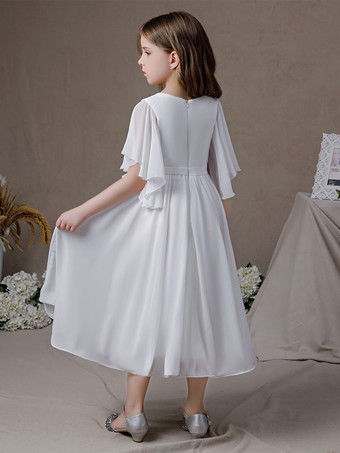 Robe cortège enfant robe cérémonie fille col rond manche courte zip sur dos