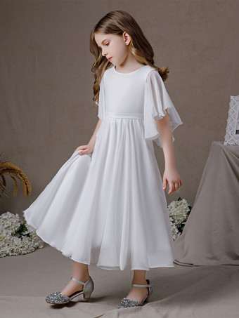 Robe cortège enfant robe cérémonie fille col rond manche courte zip sur dos