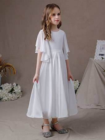 Robe cortège enfant robe cérémonie fille col rond manche courte zip sur dos