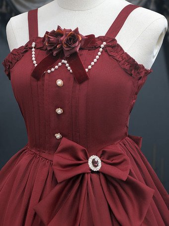 クラシックロリータJSKドレスインクグリーンフリルボウノースリーブポリエステルロリータジャンパースカート