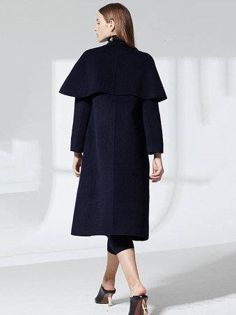 Manteau en laine mi-long avec cape amovible et col montant pour femme vêtement d'hiver 2025