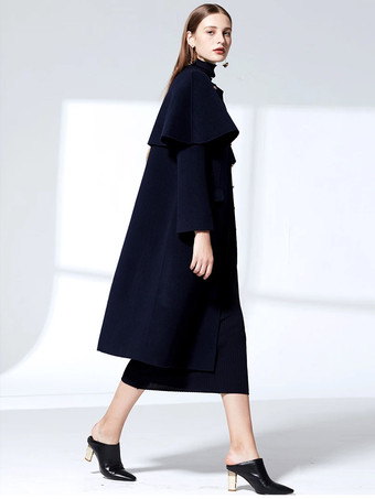 Manteau en laine mi-long avec cape amovible et col montant pour femme vêtement d'hiver 2025