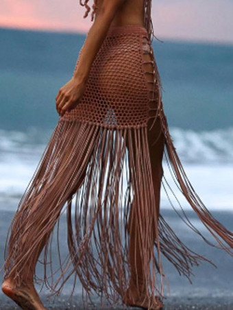 ピンク女性のためのカバーアップブラックフリンジストレッチアクリル夏セクシーな水着