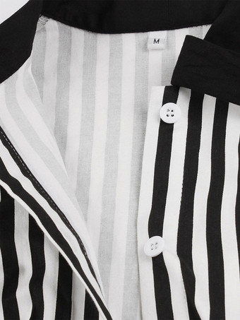 ストライプ　レトロワンピース　蝶ネクタイ　半袖　ヴィンテージ　シャツドレス　1950年代女性　ボタン　アップドレス