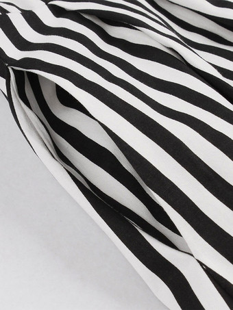 ストライプ　レトロワンピース　蝶ネクタイ　半袖　ヴィンテージ　シャツドレス　1950年代女性　ボタン　アップドレス