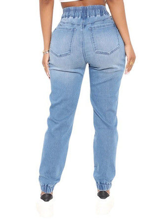 女性用ジーンズ クールブルー テーパードフィット コットンボトム