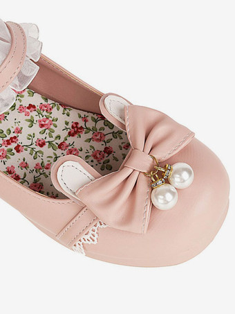 スウィートロリータフットウェアブラックボウノットPUレザーデイリーカジュアルロリータシューズ