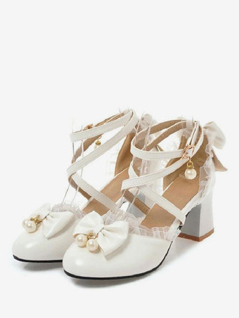 Sweet Lolita Footwear Bow Lace High Heel Leather Lolita Pump Shoes