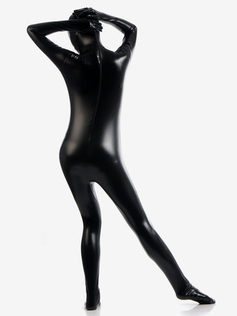 メタリック全身タイツ　ハロウィン　コスチューム　ジャンプスーツ　ブラック　大人用　シャイニーメタリック　 ハロウィン