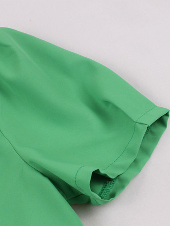 レトロワンピース　1950年代オードリー・ヘップバーン風　ピンク　半袖　Vネック　二次会　お呼ばれ　発表会　スイングドレス